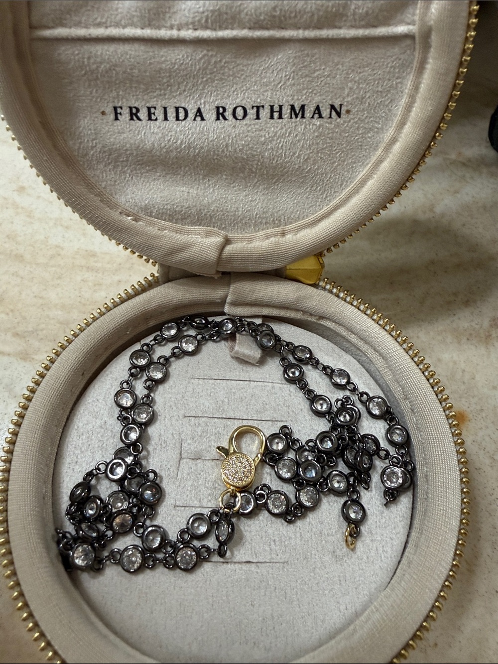 Freida Rothman Black and Gold Crystal Station Necklace